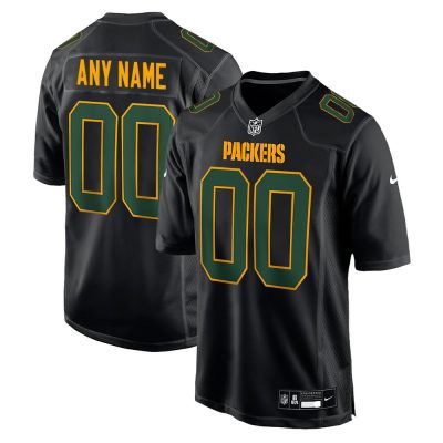 Youth Green Bay Packers Custom Carbon Black Fashion Game Jersey