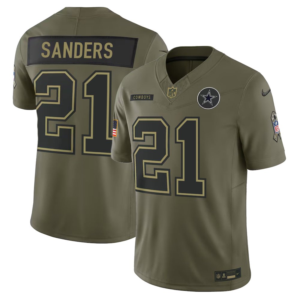 Youth's Dallas Cowboys #21 Deion Sanders Olive 2025 Salute to Service Retired Limited Jersey
