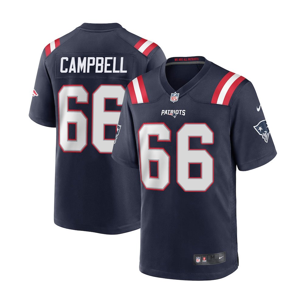 Men's New England Patriots #66 Will Campbell Navy 2025 NFL Draft First Round Pick Game Jersey