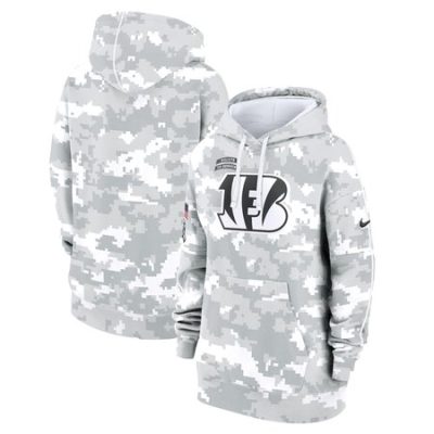 Women's Cincinnati Bengals  Arctic Camo 2024 Salute To Service Club Fleece Pullover Hoodie