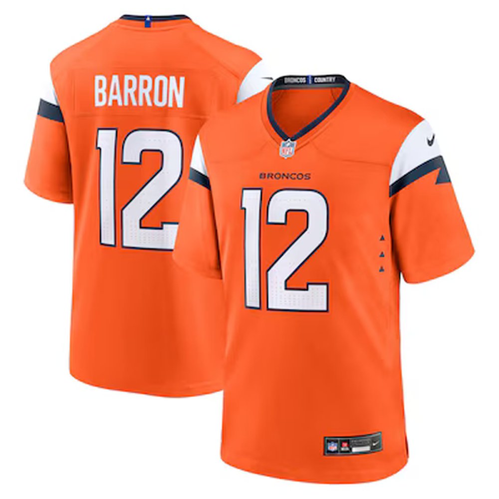 Men's Denver Broncos #12 Jahdae Barron Orange 2025 NFL Draft First Round Pick Game Jersey
