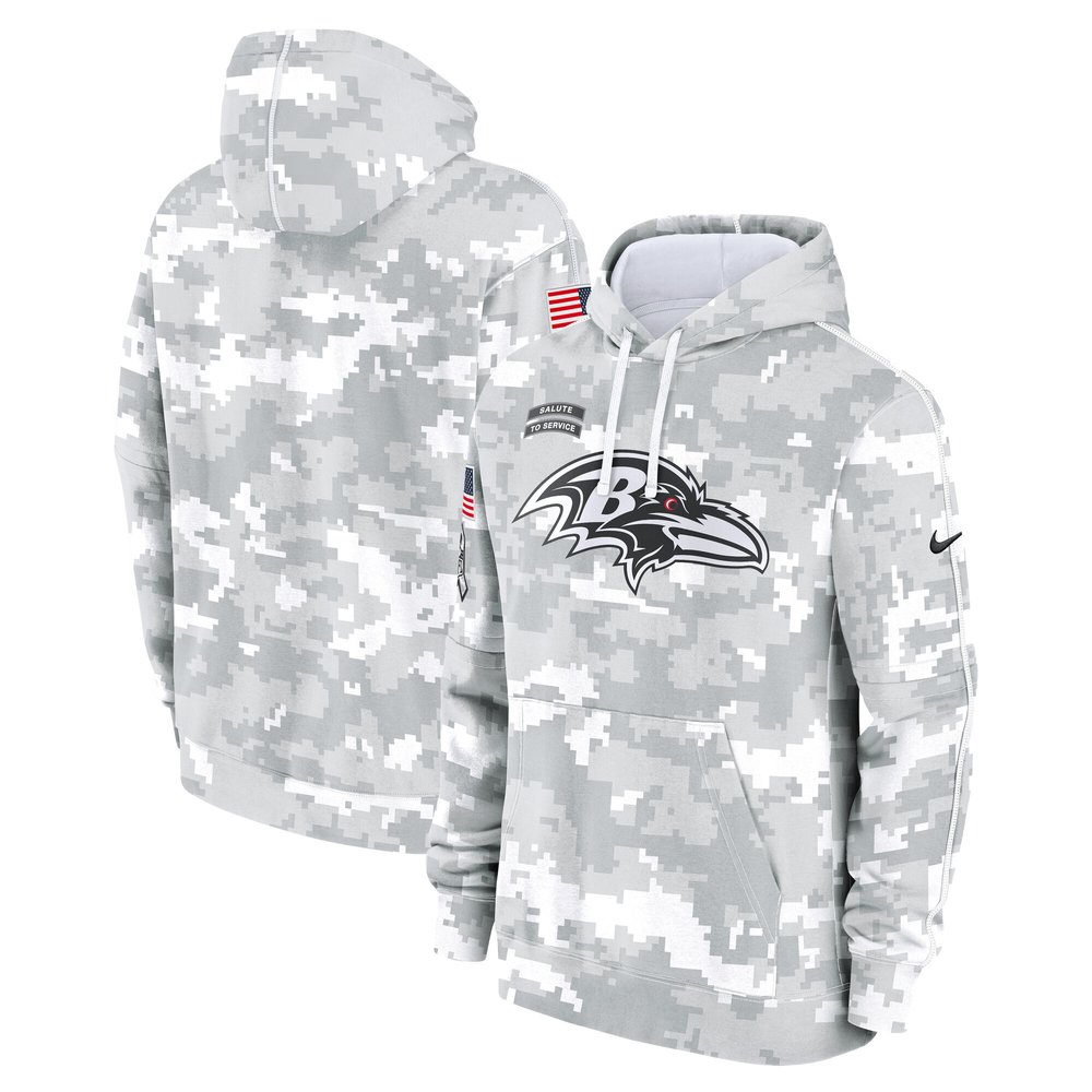Men's Baltimore Ravens Arctic Camo 2024 Salute to Service Club Fleece Pullover Hoodie