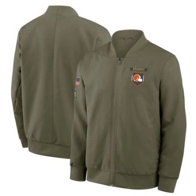 Men's Cleveland Browns Olive 2025 Salute to Service Sideline Full-Zip Bomber Jacket