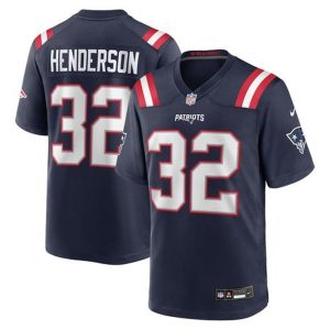 Men's New England Patriots #32 TreVeyon Henderson  Navy 2025 NFL Draft Game Jersey