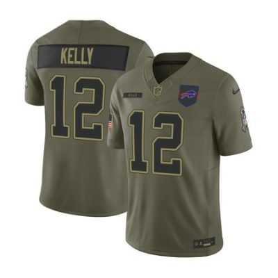 Youth's Buffalo Bills #12 Jim Kelly  Olive 2025 Salute to Service Retired Limited Jersey
