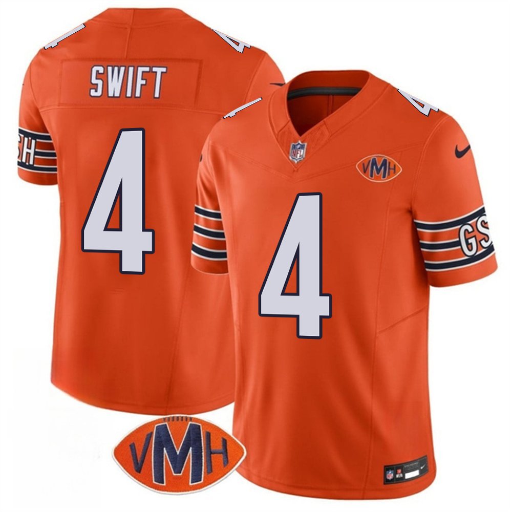 Youth Chicago Bears #4 D'Andre Swift Orange 2025 F.U.S.E. With VMH Patch Vapor Untouchable Limited Stitched Football Jersey