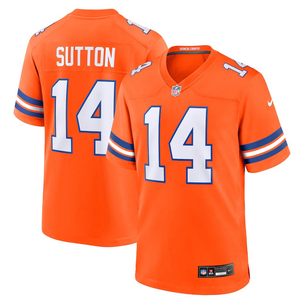 Men's Denver Broncos #14 Courtland Sutton Orange Mile High Collection 1977 Throwback Player Game Jersey