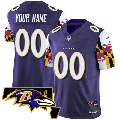 Youth Baltimore Ravens Active Player Custom Purple 2025 F.U.S.E. Maryland Flag V2 Vapor Limited Football Jersey