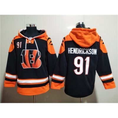 Men's Cincinnati Bengals #91 Trey Hendrickson Orange/Black Ageless Must-Have Lace-Up Pullover Hoodie