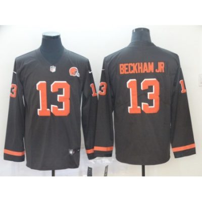 Men's Cleveland Browns #13 Odell Beckham Jr. Brown Therma Long Sleeve Stitched NFL Jersey