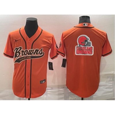 Men's Cleveland Browns Orange Team Big Logo With Patch Cool Base Stitched Baseball Jersey