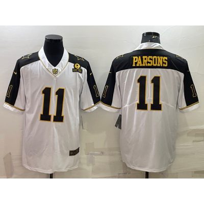 Men's Dallas Cowboys #11 Micah Parsons White Gold Edition With 1960 Patch Limited Stitched Football Jersey