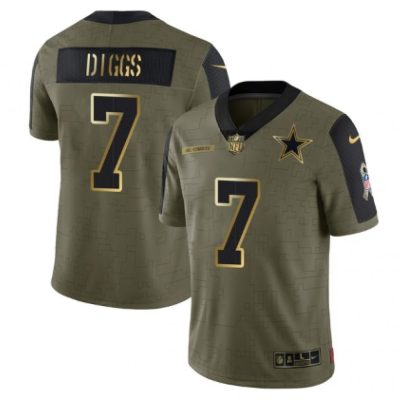 Men's Dallas Cowboys #7 Trevon Diggs 2021 Olive Salute To Service Golden Limited Stitched Jersey