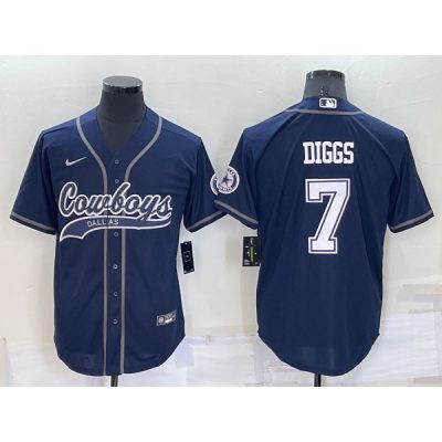 Men's Dallas Cowboys #7 Trevon Diggs Navy Cool Base Stitched Baseball Jersey