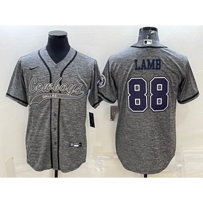 Men's Dallas Cowboys #88 CeeDee Lamb Grey With Patch Cool Base Stitched Baseball Jersey