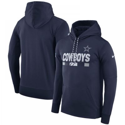 Men's Dallas Cowboys  Navy Sideline Team Name Performance Pullover Hoodie