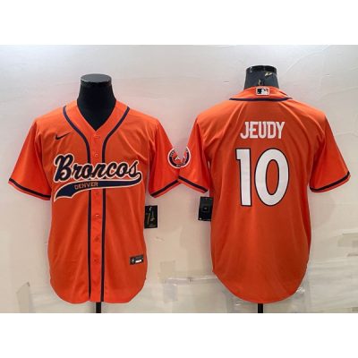 Men's Denver Broncos #10 Jerry Jeudy Orange With Patch Cool Base Stitched Baseball Jersey