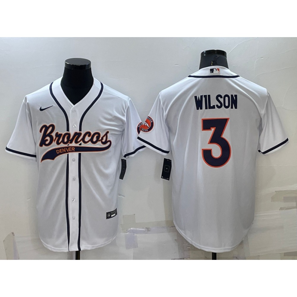 Men's Denver Broncos #3 Russell Wilson White Cool Base Stitched Baseball Jersey