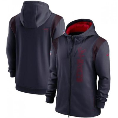 Men's Houston Texans 2021 Navy Sideline Team Performance Full-Zip Hoodie