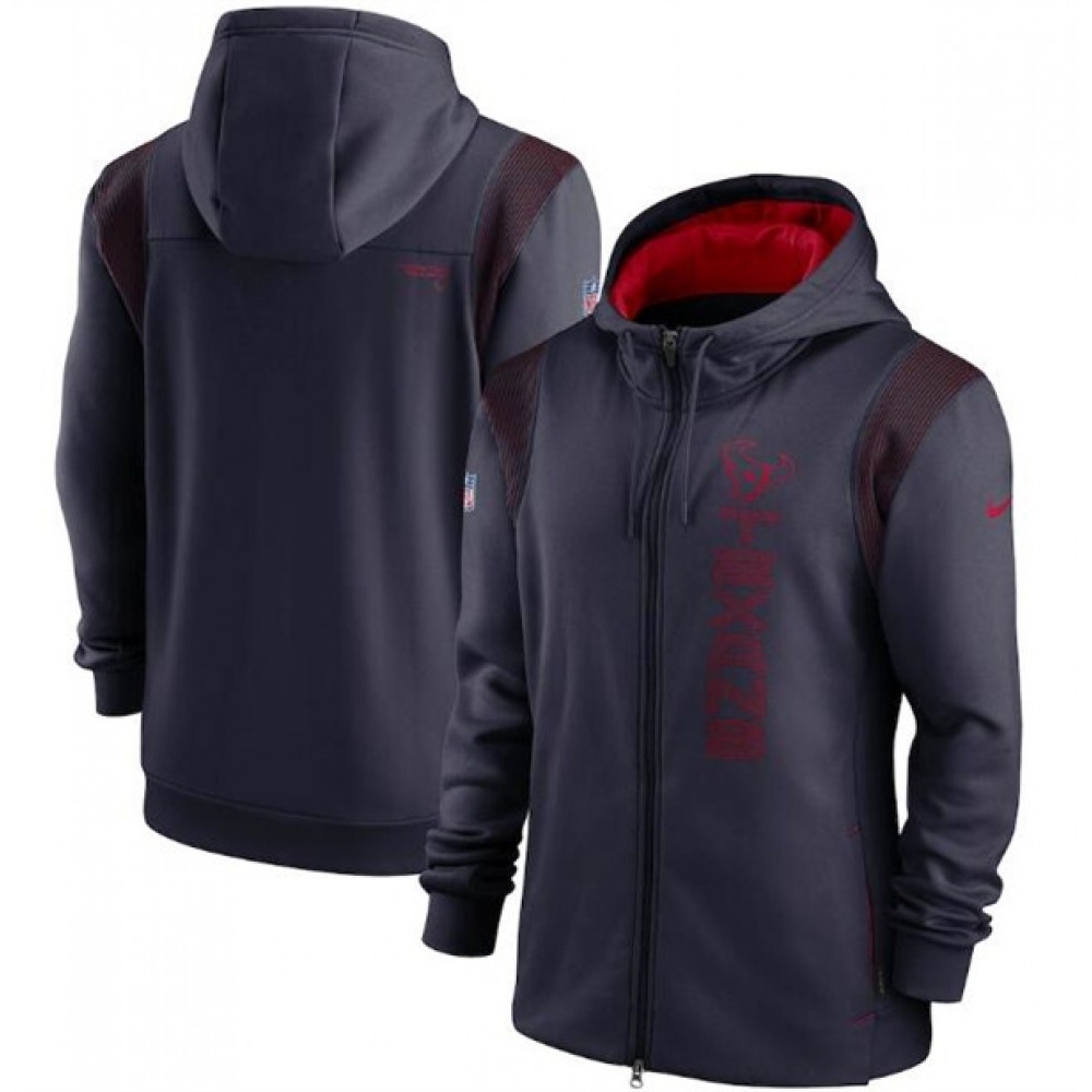 Men's Houston Texans 2021 Navy Sideline Team Performance Full-Zip Hoodie