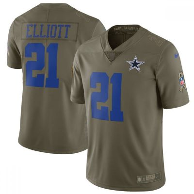 Men's  Dallas Cowboys #21 Ezekiel Elliott Olive Salute to Service Limited Stitched NFL Jersey