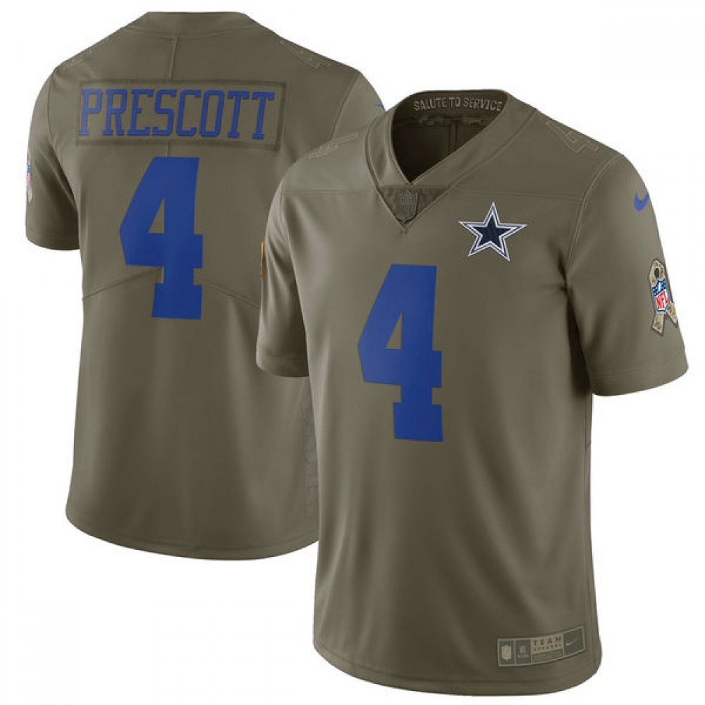 Men's  Dallas Cowboys #4 Dak Prescott Olive Salute to Service Limited Stitched NFL Jersey