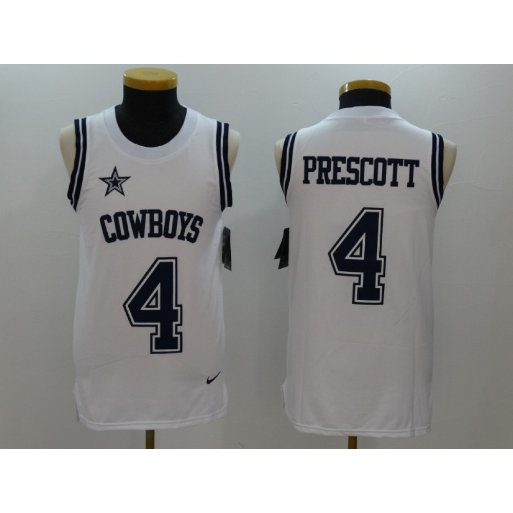 Men's  Dallas Cowboys #4 Dak Prescott White Stitched NFL Limited Rush Tank Top Jersey