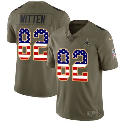 Men's  Dallas Cowboys #82 Jason Witten 2017 Salute to Service Olive USA Flag Stitched NFL Limited Jersey