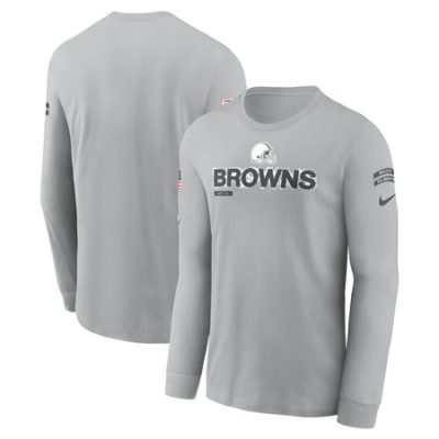 Men's Cleveland Browns  Gray 2024 Salute To Service Long Sleeve T-Shirt