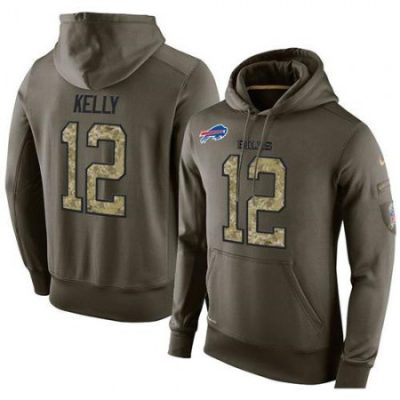 NFL Men's  Buffalo Bills #12 Jim Kelly Stitched Green Olive Salute To Service KO Performance Hoodie