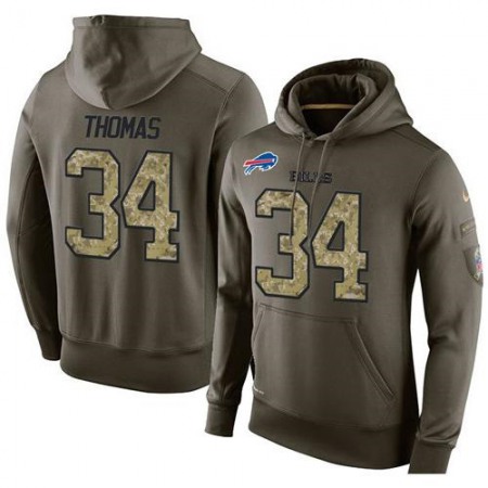 NFL Men's  Buffalo Bills #34 Thurman Thomas Stitched Green Olive Salute To Service KO Performance Hoodie