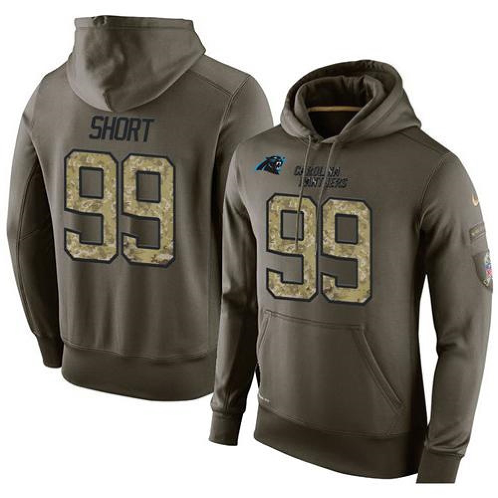 NFL Men's  Carolina Panthers #99 Kawann Short Stitched Green Olive Salute To Service KO Performance Hoodie