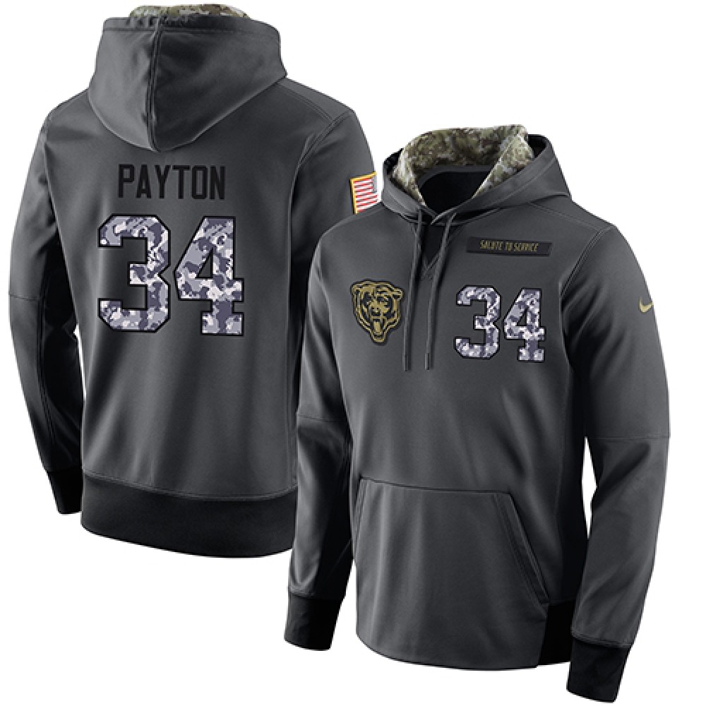 NFL Men's  Chicago Bears #34 Walter Payton Stitched Black Anthracite Salute to Service Player Performance Hoodie