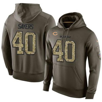 NFL Men's  Chicago Bears #40 Gale Sayers Stitched Green Olive Salute To Service KO Performance Hoodie