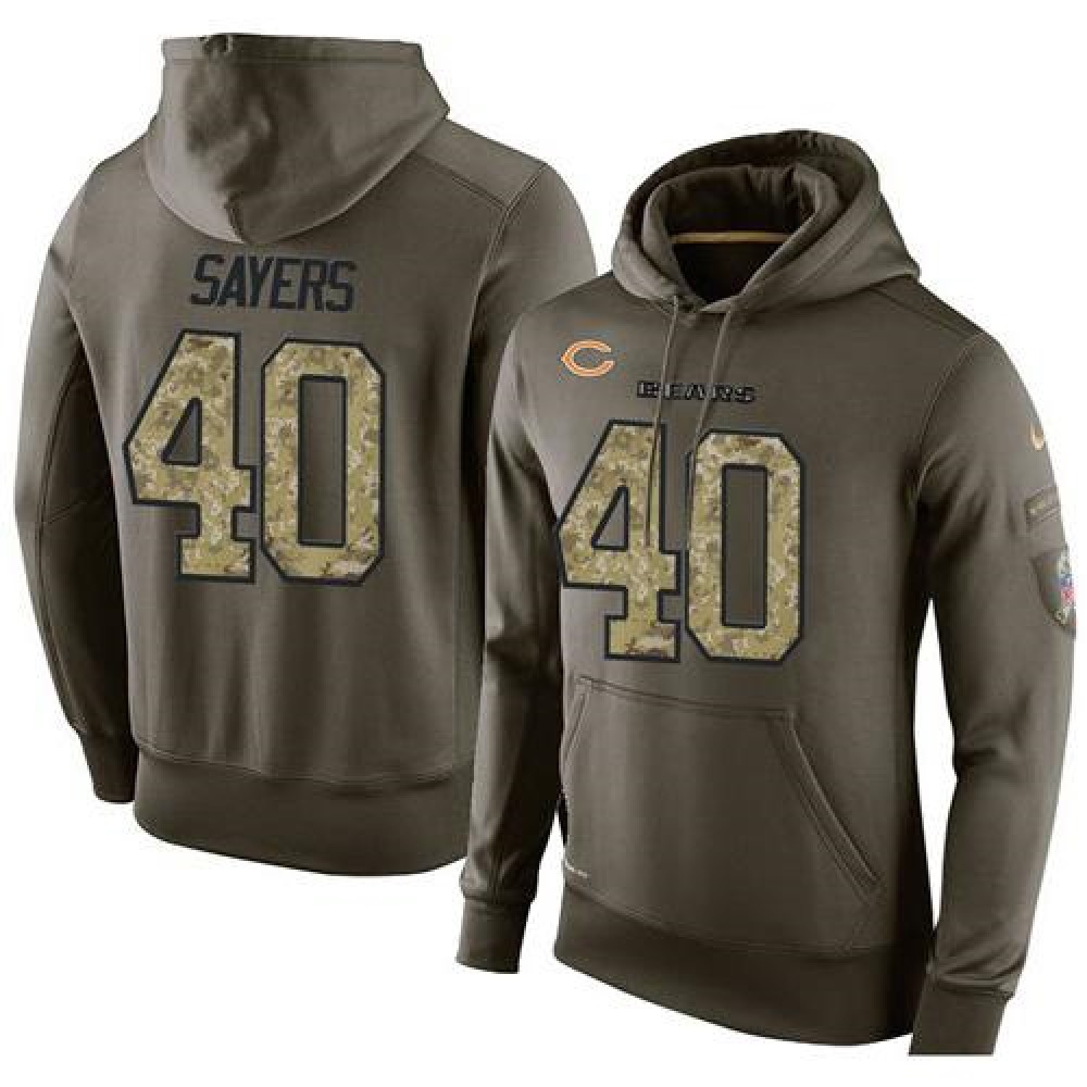 NFL Men's Chicago Bears #40 Gale Sayers Stitched Green Olive Salute To Service KO Performance Hoodie