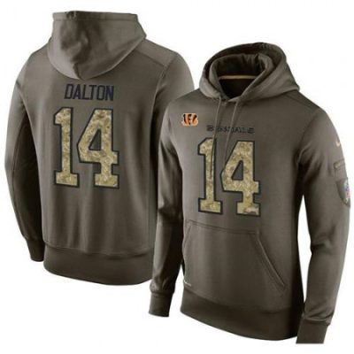 NFL Men's  Cincinnati Bengals #14 Andy Dalton Stitched Green Olive Salute To Service KO Performance Hoodie
