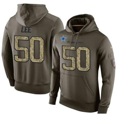NFL Men's  Dallas Cowboys #50 Sean Lee Stitched Green Olive Salute To Service KO Performance Hoodie