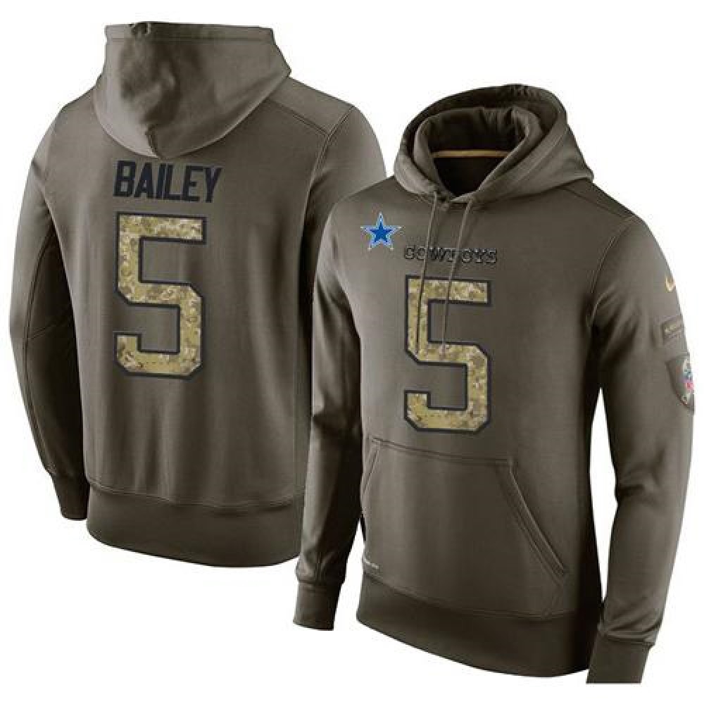NFL Men's Dallas Cowboys #5 Dan Bailey Stitched Green Olive Salute To Service KO Performance Hoodie