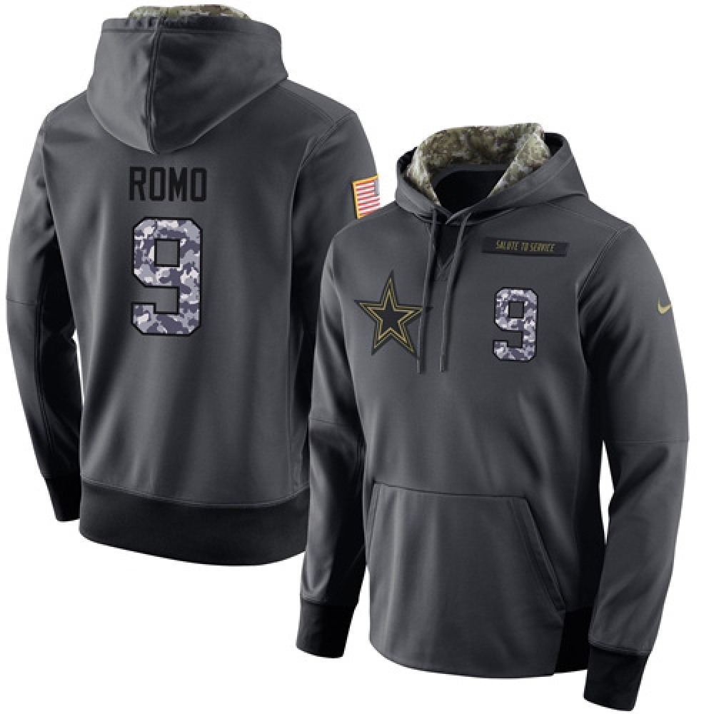 NFL Men's  Dallas Cowboys #9 Tony Romo Stitched Black Anthracite Salute to Service Player Performance Hoodie