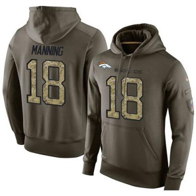 NFL Men's  Denver Broncos #18 Peyton Manning Stitched Green Olive Salute To Service KO Performance Hoodie