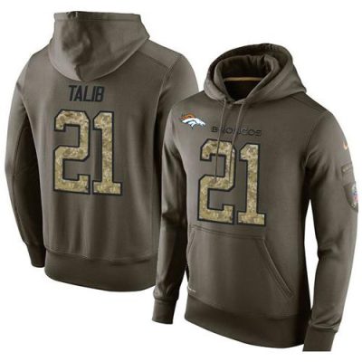 NFL Men's  Denver Broncos #21 Aqib Talib Stitched Green Olive Salute To Service KO Performance Hoodie