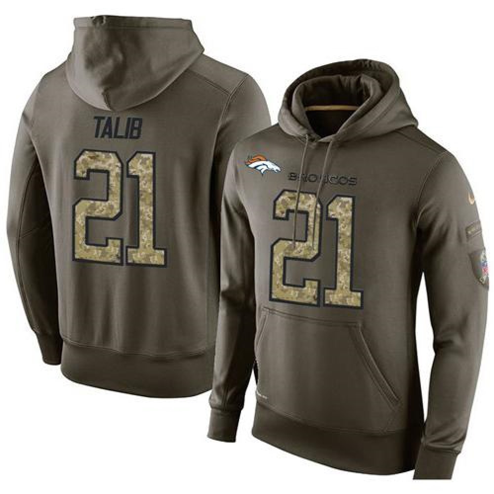 NFL Men's Denver Broncos #21 Aqib Talib Stitched Green Olive Salute To Service KO Performance Hoodie