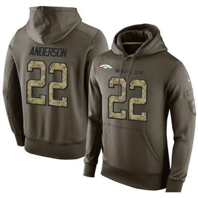 NFL Men's  Denver Broncos #22 C.J. Anderson Stitched Green Olive Salute To Service KO Performance Hoodie