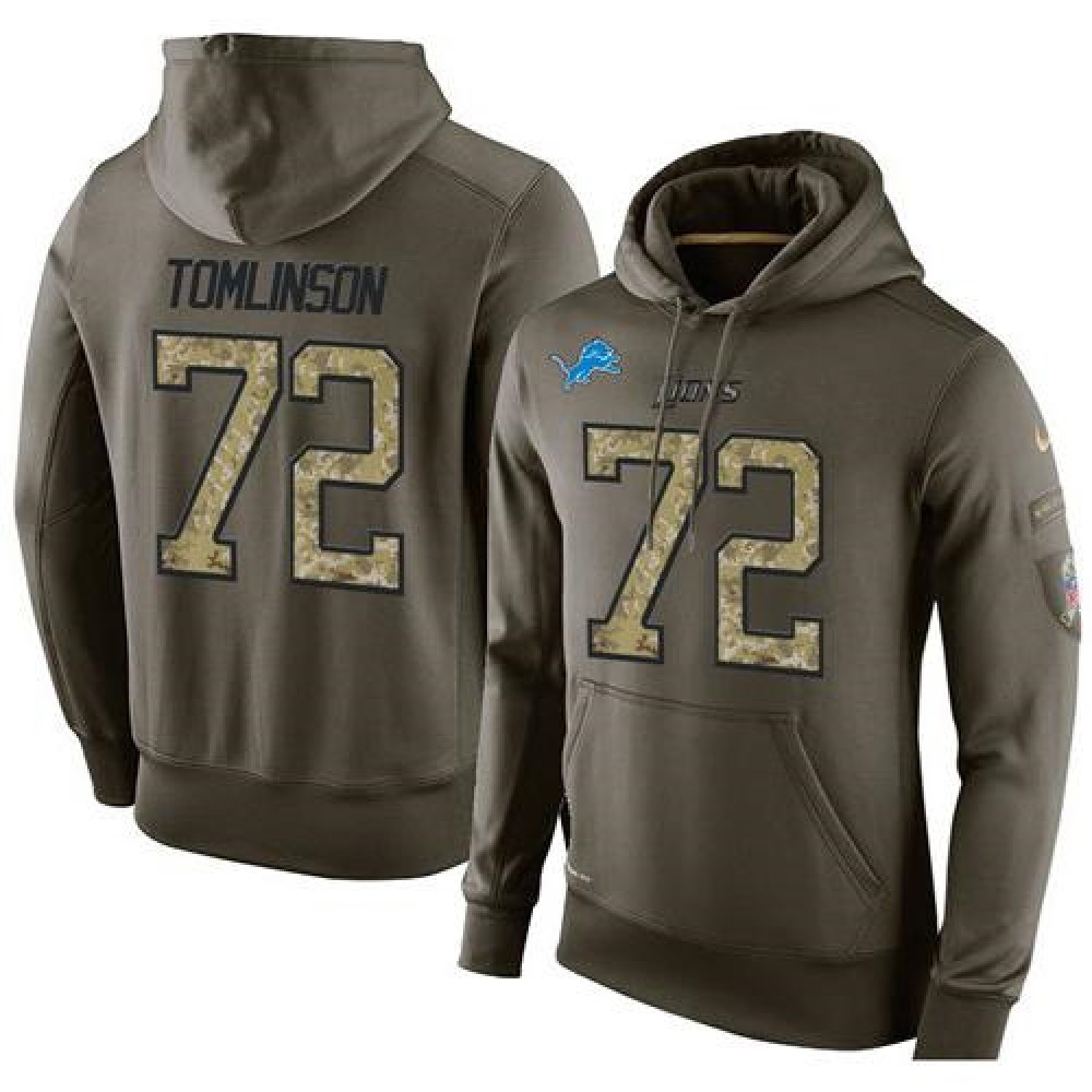 NFL Men's  Detroit Lions #72 Laken Tomlinson Stitched Green Olive Salute To Service KO Performance Hoodie