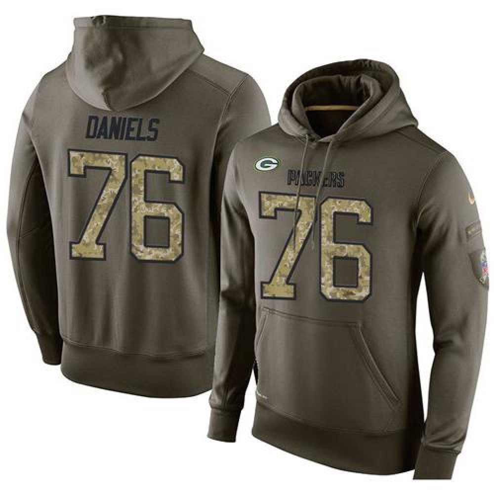 NFL Men's  Green Bay Packers #76 Mike Daniels Stitched Green Olive Salute To Service KO Performance Hoodie