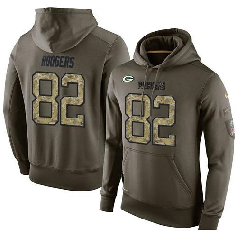 NFL Men's  Green Bay Packers #82 Richard Rodgers Stitched Green Olive Salute To Service KO Performance Hoodie