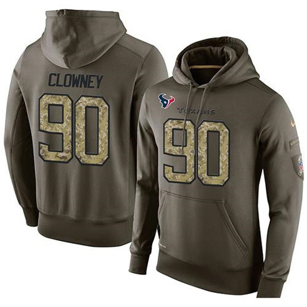 NFL Men's Houston Texans #90 Jadeveon Clowney Stitched Green Olive Salute To Service KO Performance Hoodie
