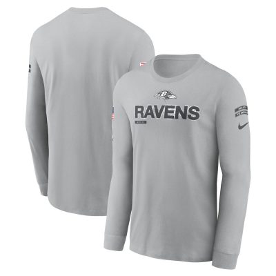 Men's Baltimore Ravens  Gray 2024 Salute To Service Long Sleeve T-Shirt