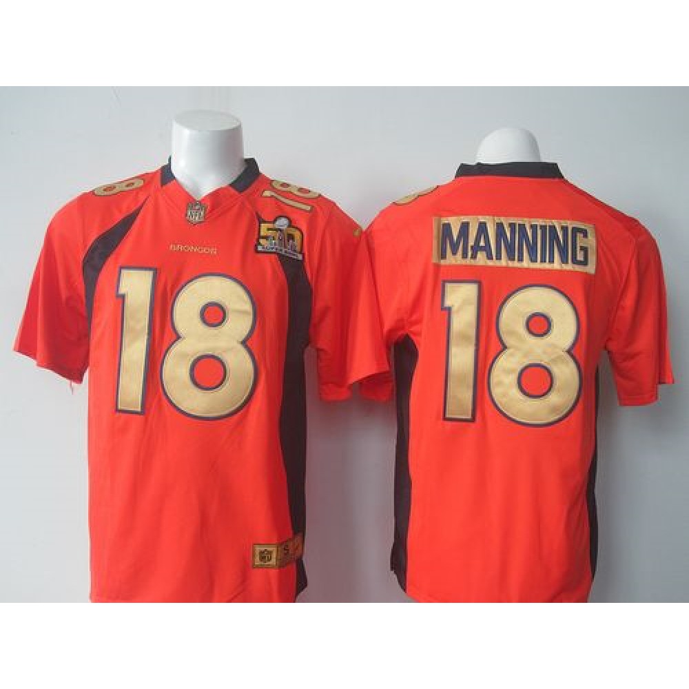 Broncos #18 Peyton Manning Orange Team Color Super Bowl 50 Collection Men's Stitched NFL Elite Jersey