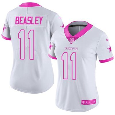 Cowboys #11 Cole Beasley White/Pink Women's Stitched NFL Limited Rush Fashion Jersey